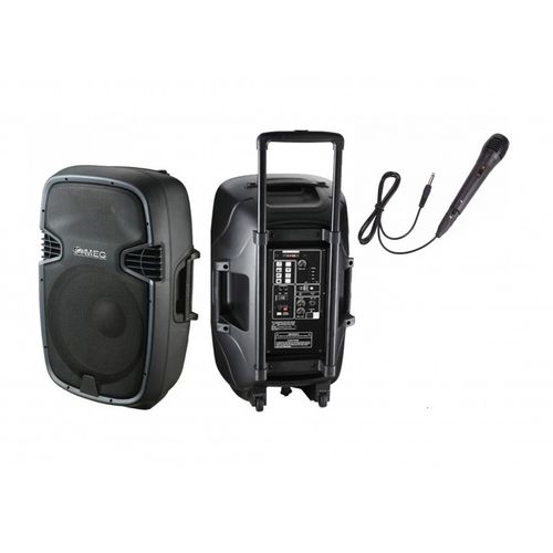 Parlante 8 pulg, 2 vías, trípode, micrófono, usb, bt, fm