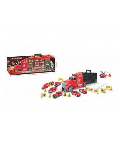 Camion trailer conteiner con carros, helicopteros y barreras