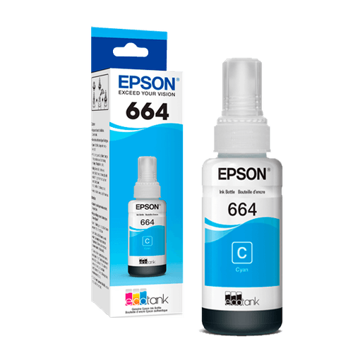 Botella de Tinta Epson T664 Cyan 70Ml -L220, L380, L355, L395, L375, L555, L495, L575, L565, L1455, L655