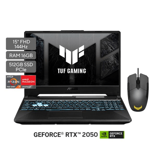 Laptop Asus TUF Gaming A15 AMD R7-7435HS 16Gb 512Gb RTX 2050 15.6" FHD FreeDOS Black w/ Mouse
